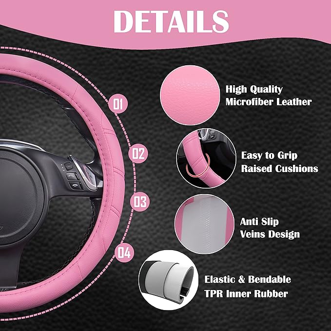 CAR PASS Line Rider Microfiber Leather Sporty 14.5-15 inch Car Steering Wheel Cover Universal Fits for 95% Cars Sedans SUV Tr