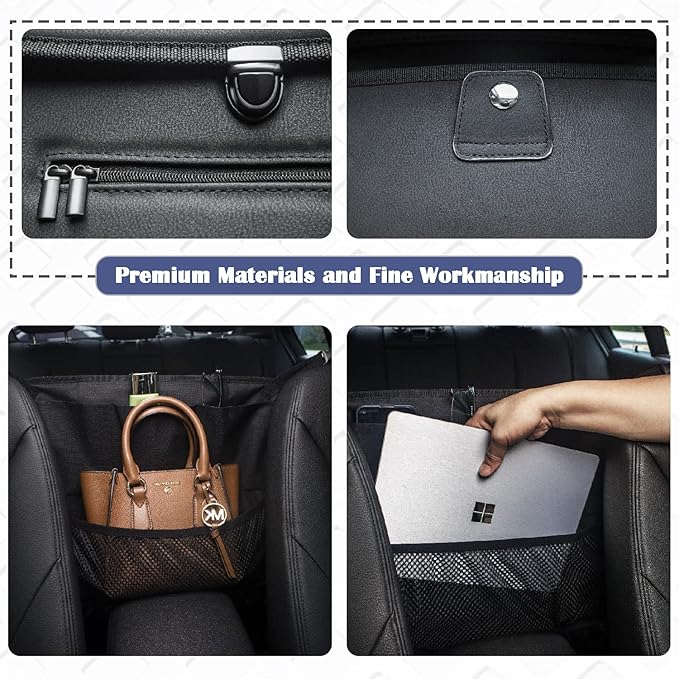 Car Accessories, Trash Bag Garbage Can, Recycle Bin for Rubbish Waster Litter, Organizer Storage Container Between Front Seats, Holder of Handbag Purse Umbrella Tissue, Pet Barrier, Black