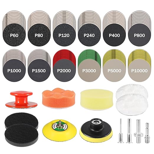 133 PCS Sanding Disc Drill Polishing Kit Sanding Attachment, 3 Inch Wet Dry Headlight Restoration Kit, Hook and Loop Sandpape