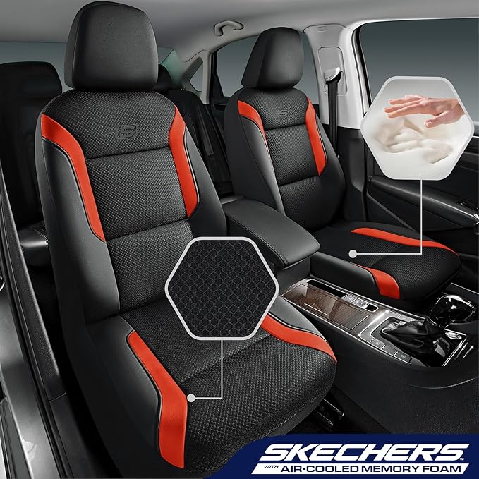 Skechers Memory Foam Leather Car Seat Covers, Air Cool Mesh Thick Seat Covers, Car Seat Covers Front Seats, Airbag Compatible