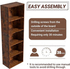 Wooden 5 Cube Storage Organizer, Vintage Brown 5 Tier Bookcase Bookshelf Freestanding Storage Display Organizer,Versatile Cub