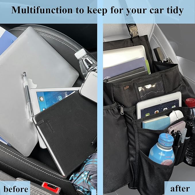 Car Front Seat Organizer - Car File Organizer, Passenger Seat Storage Bag Law Enforcement - Vehicle Storage with Dedicated Laptop Tablet Holder Cup Holder, Black
