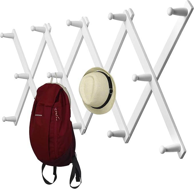 WEBI Accordion Wall Hanger,Expandable Wooden Hat Rack for Wall Mounted Coat Rack,Accordion Hat Hooks Holder for Baseball Caps