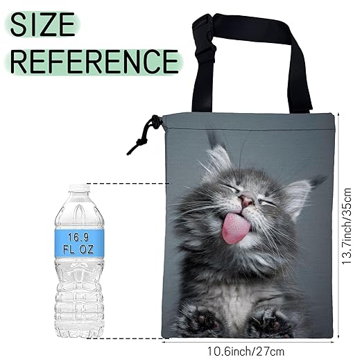 Adorable Cat Car Garbage Bag,Kitten Yawning Waterproof Small Car Trash Bag Hanging Back of Seat,Drawstring Hanging Car Trash Bag with Adjustable Buckle for Car Accessories