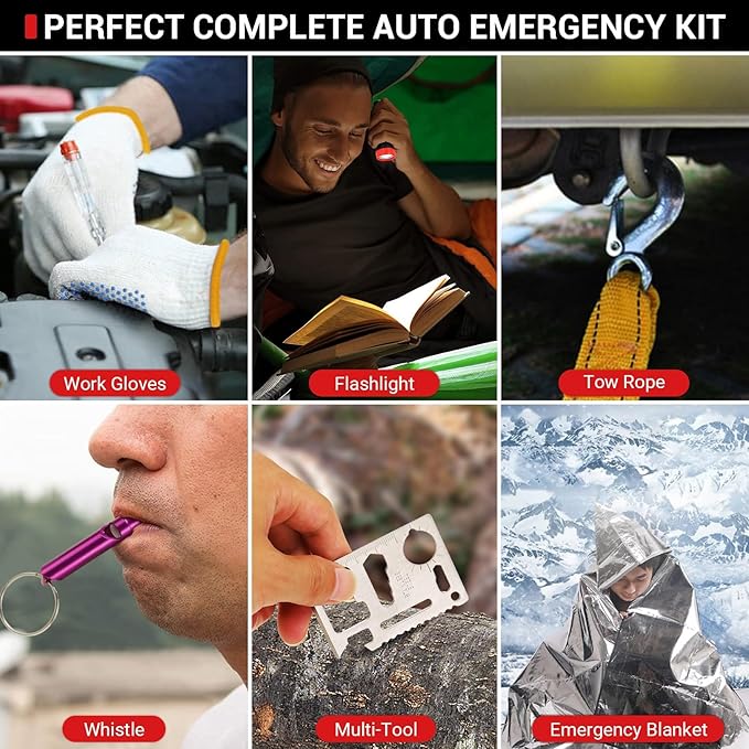 20PCS Sailnovo Car Emergency Kit with Jumper Cables, Roadside Safety Emergency Car Kit for Vehicle Truck Motorcycle - Gifts f
