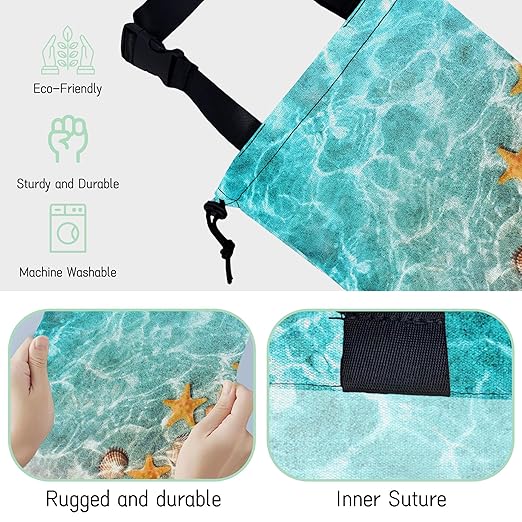 Starfish and Seashells Car Garbage Bag,Summer Ocean Waterproof Small Car Trash Bag Hanging Back of Seat,Drawstring Hanging Car Trash Bag with Adjustable Buckle for Car Accessories