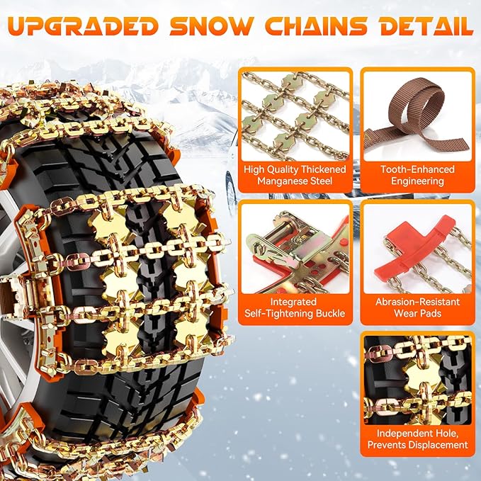Snow Chains for Car SUV Pickup Trucks, Adjustable Portable Universal Emergency Anti Skid Snow Car Tire Chains for Tire Width 