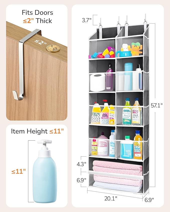 ULG Over the Door Organizer, 5-Tier Extra Large Hanging Storage with 10 Mesh Pockets, 100 lbs Capacity, Heavy Duty Door Organ