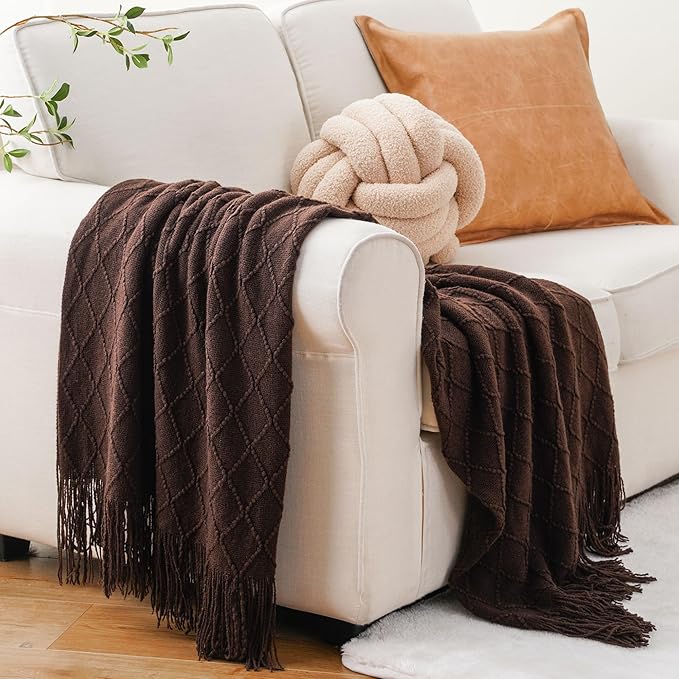 BATTILO HOME Dark Brown Throw Blanket for Couch, Chocolate Knit Throw Blankets for Home Decor, Decorative Brown Blanket for F