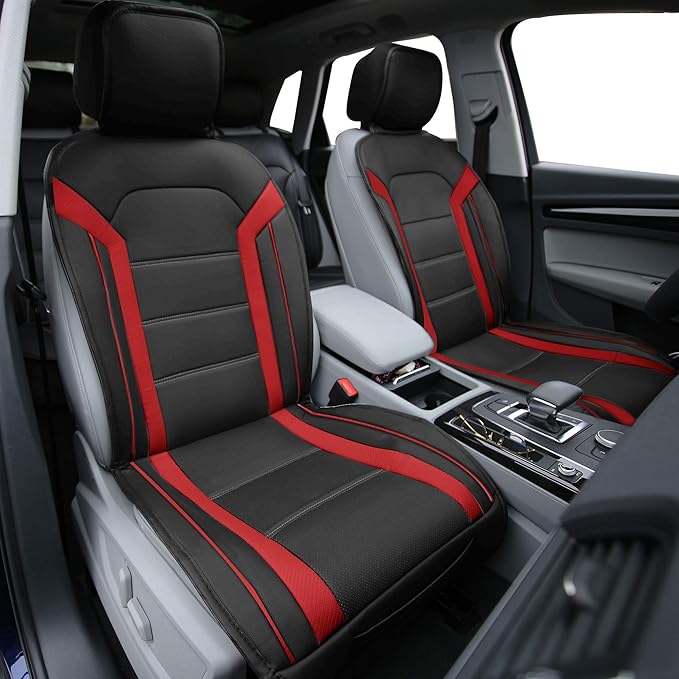 FH Group Front Set Faux Leather Car Seat Cushions - 2 Pack Seat Covers for Cars Trucks SUV, Waterproof, Universal Fit Seat Co