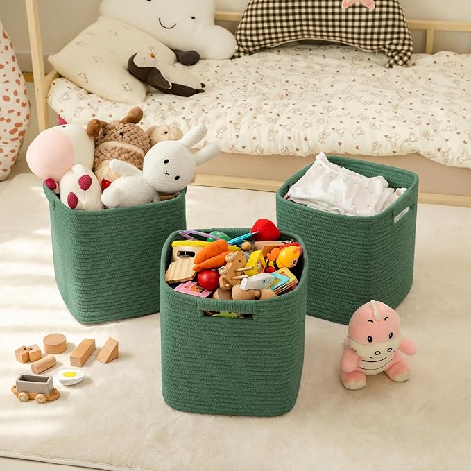 OIAHOMY Storage Cubes 11 Inch Storage Bins-3 Pack, Cotton Rope Woven Baskets for Organizing, Square Baskets for Shelves Organ
