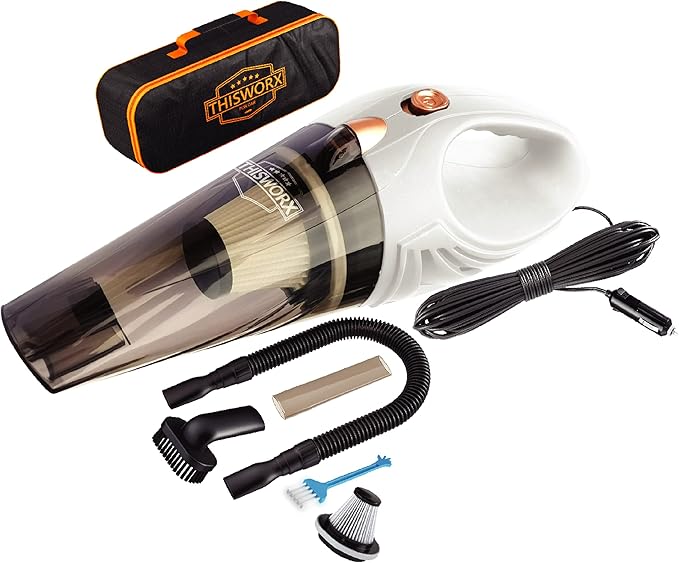 ThisWorx Car Vacuum Cleaner - Portable Handheld Mini Vacuum Cleaner W/ 16ft Cord, Bag, & Attachments - Small Vacuum for Car, 
