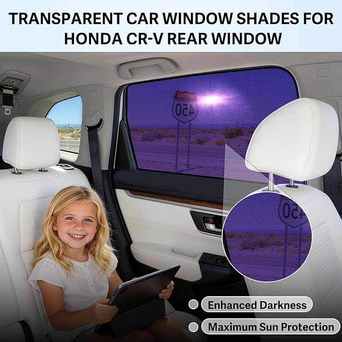 ZATOOTO Honda CRV Car Window Shade for Baby, Bluish-Purple Static Cling Car Shades for Back Window | Block Harsh Sunlight | UV Protection | Rear Window Sun Shade with Storage Bag | 2017-2022 |
