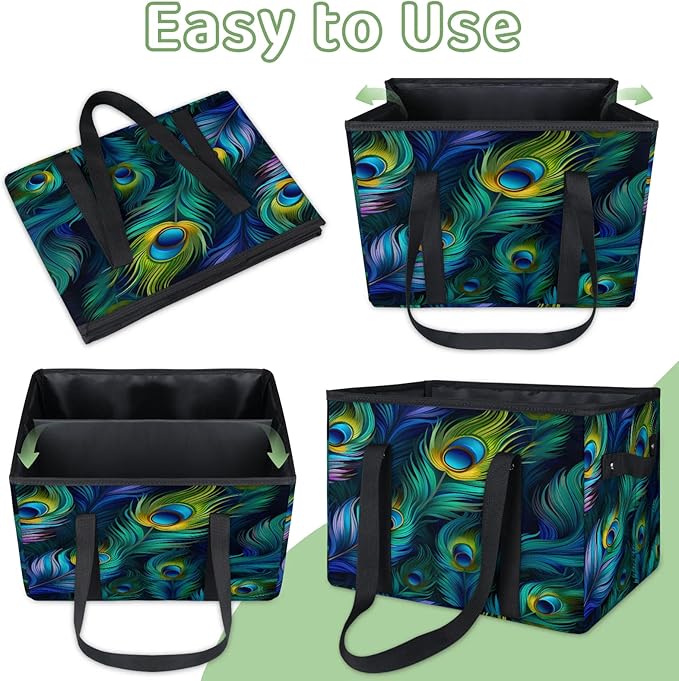 Reusable Grocery Bags Heavy Duty Shopping Bags Foldable Large Tote Bags with Long Handles & Hard Bottom