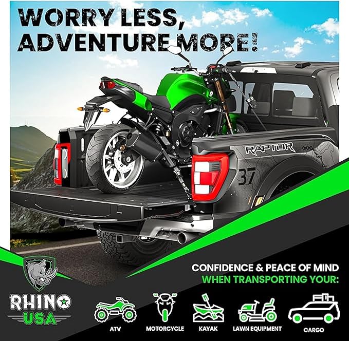 Rhino USA Retractable Ratchet Straps (4-Pack) - 1 Inch x 10 Feet (1,209lb Break Strength) - Auto Self Retracting Tie Down Straps for Truck, Cargo Trailer, Motorcycle, ATV, UTV - Gray