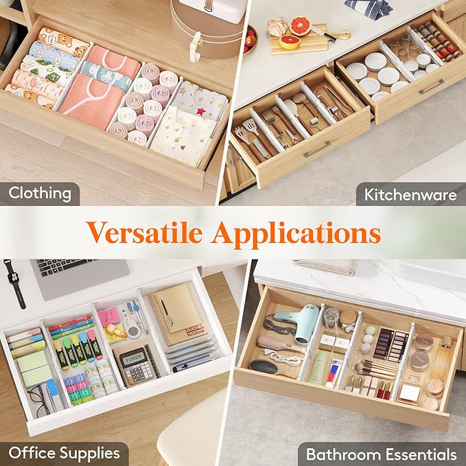 Lifewit 12 Pack Drawer Dividers 4" High, 10.5-16.5" Dresser Drawer Divider with 5 Pack Drawer Dividers for Clothes 4" High,11