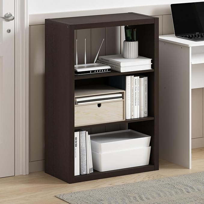 Furinno Viola Book Shelf, 3-Tier Bookshelf, Extra Thick Frame Bookcase with Open Shelf, Open Back Design, 11.3" x 23.2" x 35.
