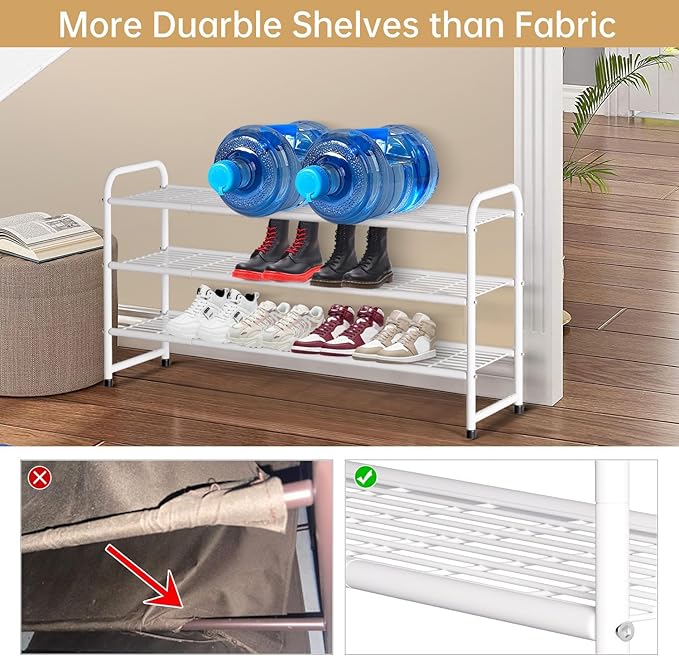 KEETDY 3-Tier Long Shoe Rack for Closet Metal Shoe Organizer for Entryway, Wide Stackable Shoe Storage Shelf with Sturdy Wire