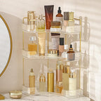 Aveniee Corner Bathroom Counter Organizer, Bathroom Countertop Shelf Makeup Storage, Clear Perfume Tray Holder (3 Tiers, Whit