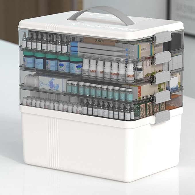 Citylife 5-Tier Medicine Organizer, Portable Medicine Cabinet First Aid Kit with Handle, Multi-Purpose Organizer for Family F