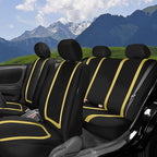FH Group Unique Flat Cloth Full Set Car Seat Covers w. Silicone Steering Wheel Cover- Universal Fit for Most Cars, Trucks, SUVs or Vans (Yellow/Black)