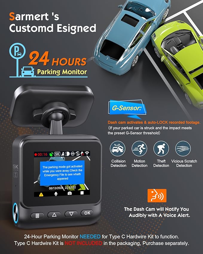 Sarmert C1 5K Dash Cam Front - Built-in GPS and 5G WiFi, Sony STARVIS Sensor, HDR Night Vision Car Camera, 5K/4K/2.5K UHD Das