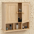TaoHFE Natural Wooden Color Bathroom Wall Cabinet with 2 Door Adjustable Shelves,Over The Toilet Storage Wall Mounted Medicin