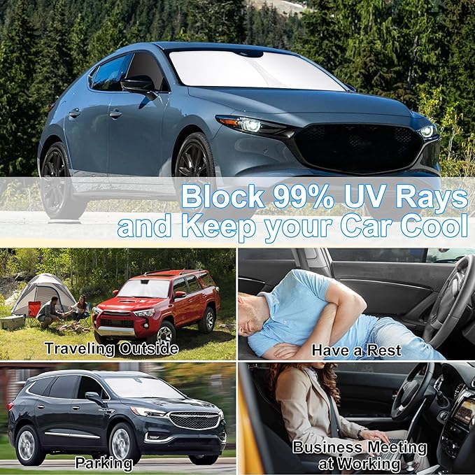3PCS Car Window Shades Front Windshield Sun Shade Foldable Window Shade Custom Fit for 2019-2024 Axela Mazda 3 Accessories Car Shades for Front Windows Anti-UV Rays Block Heat