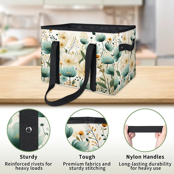 Reusable Grocery Bags Heavy Duty Shopping Bags Foldable Large Tote Bags with Long Handles & Hard Bottom