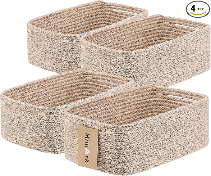 MiniArk Small Storage Baskets for Organizing | Closet Organizer Bins | Shelf Toy Basket | Woven Rope Baskets | Cube Decorativ