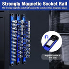 WORKPRO Magnetic Socket Organizer Set, 3-Piece Aluminum Alloy Socket Rail, Heavy Duty Socket Holder, Socket Rack Kit 1/4-Inch
