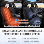 Coverado Car Seat Cover, Black Seat Cover for Cars, Luxury Leather Seat Covers Full Set with Embossed Pattern, Waterproof Car