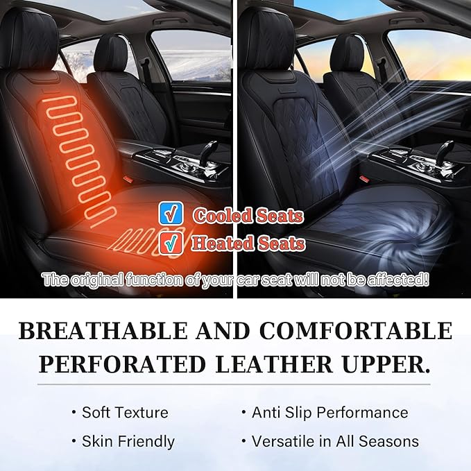 Coverado Car Seat Cover, Black Seat Cover for Cars, Luxury Leather Seat Covers Full Set with Embossed Pattern, Waterproof Car