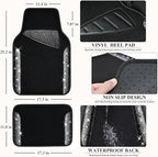 CAR PASS Leather Bling Diamond Car Seat Covers Front & Waterproof Rhinestone Car Floor Mats 4pcs & Sparkly Steering Wheel Cov