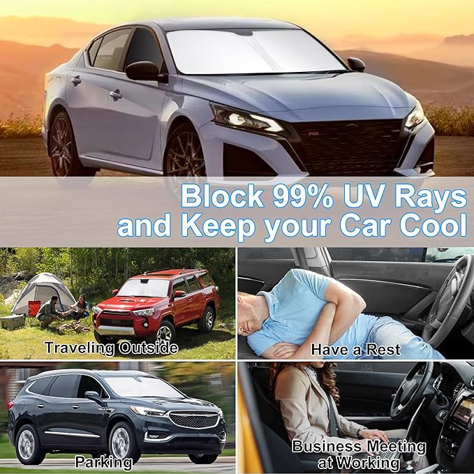 3PCS Car Window Shades Front Windshield Sun Shade Foldable Window Shade Custom Fit for Nissan Altima 2019-2024 Accessories Car Shades for Front Windows Anti-UV Rays Block Heat