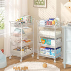 2 Pack Baby Diaper Caddy Cart, 4-Tier Diaper Caddy Organizer and Storage, Rolling Utility Cart for Baby Supplies, Diaper Cart