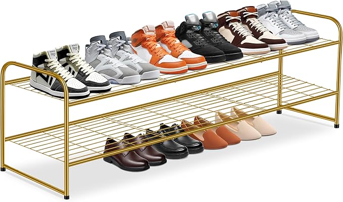 KEETDY 2-Tier Long Shoe Rack for Closet Metal Shoe Organizer for Entryway, Wide Stackable Shoe Storage Shelf with Sturdy Wire