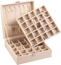 Frebeauty Earring Organizer Classic Jewelry Box 50 Slots Double Layer Jewelry Storage Case with 6 Necklace Hook and Bracelet 