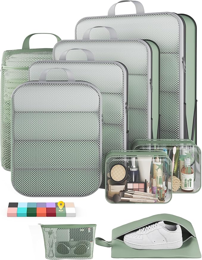 Veken 9/11 Set Compression Packing Cubes for Travel Essentials,Compressible Expandable Large Luggage Suitcase Organizer Bags 