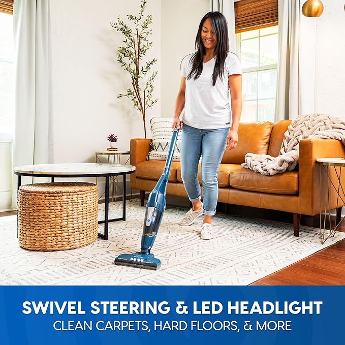 Vacmaster Portable 10.8V 2-in-1 Cordless Stick Lightweight Vacuum Cleaner with 2-Speed Power Control and LED Headlight for Ha
