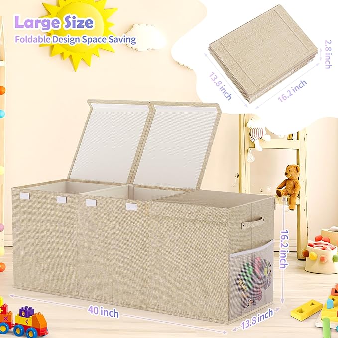 Mabahoo Extra Large Toy Box, Collapsible Sturdy Kids Toy Chest for Boys, Girls, 40"x14"x16" Storage Organizer Toddler Storage