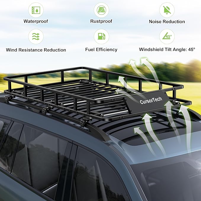 Roof Rack Basket 64" x 39" Heavy Duty Rooftop Cargo Carrier 300 lbs Capacity Steel Roof Racks Vehicle Cargo Baskets Luggage Holder Rack for SUV Truck Car Travel Camping Storage