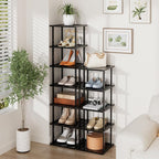Vertical Tall Shoe Rack Organizer for Entryway -12 Tier Free Standing Slim Narrow Bamboo Wood Corner Stackable Shoe Boots Sto