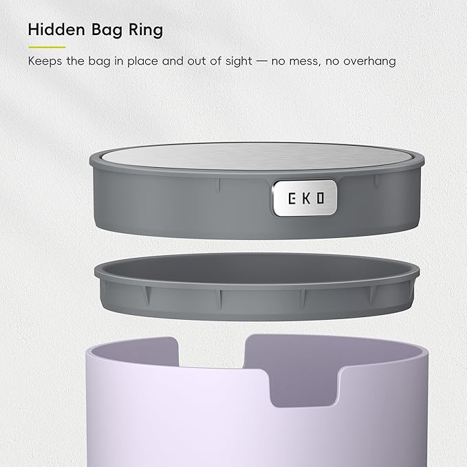 EKO Fandy 0.58 Gal/2.2L Mini Trash Can with Lid, Swing-Top Desktop Trash Can for Bathroom, Countertop, Vanity, Desk or Office, Small Garbage Bin (Lavender)