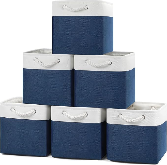Posprica 11×11×11 Storage Cubes, Collapsible Storage Bins Organizer for Closet, Fabric Storage Box with Cotton Rope Handles, 