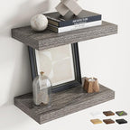 16 Inch Floating Shelves for Wall Set of 2, 8"D Wood Grain Bathroom Shelves with Invisible Brackets, Easy Install Engineered 