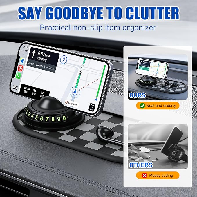 Mobile Phone Bracket Anti-Slip Mat, Multifunction Car Dashboard Mat with Temporary Parking Number, Universal Anti-Slip Car Da