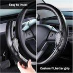 Steering Wheel Cover for 2017-2023 Tesla Model 3 2020-2024 Tesla Model Y, Carbon Fiber Steering Wheel Cover for Tesla Model 3/Y Accessories, Matte Black