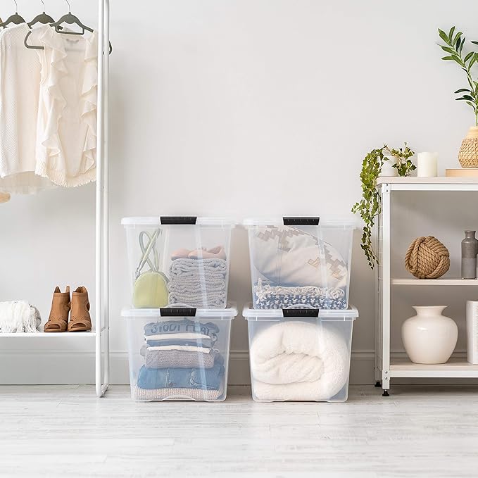 IRIS USA 72 Qt Stackable Plastic Storage Bins with Lids, 6 Pack - BPA-Free, Made in USA - See-Through Organizing Solution, La