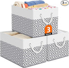 StorageTastic Storage Bins, 3-Pack Large Storage Box with Rope Handles, Collapsible Storage Basket for Organizing Books, Clot